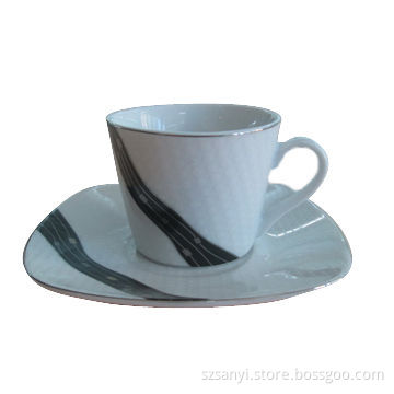 12-piece Square-shaped Coffee Cup and Saucer, Modern Design